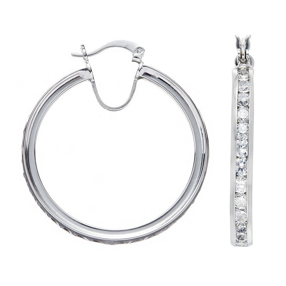 Silver Channel Set Cubic Zirconia Hoop Earrings - Fine Ring - Certified Authentic - Swiss Mad – Luxury Jewellery by Im